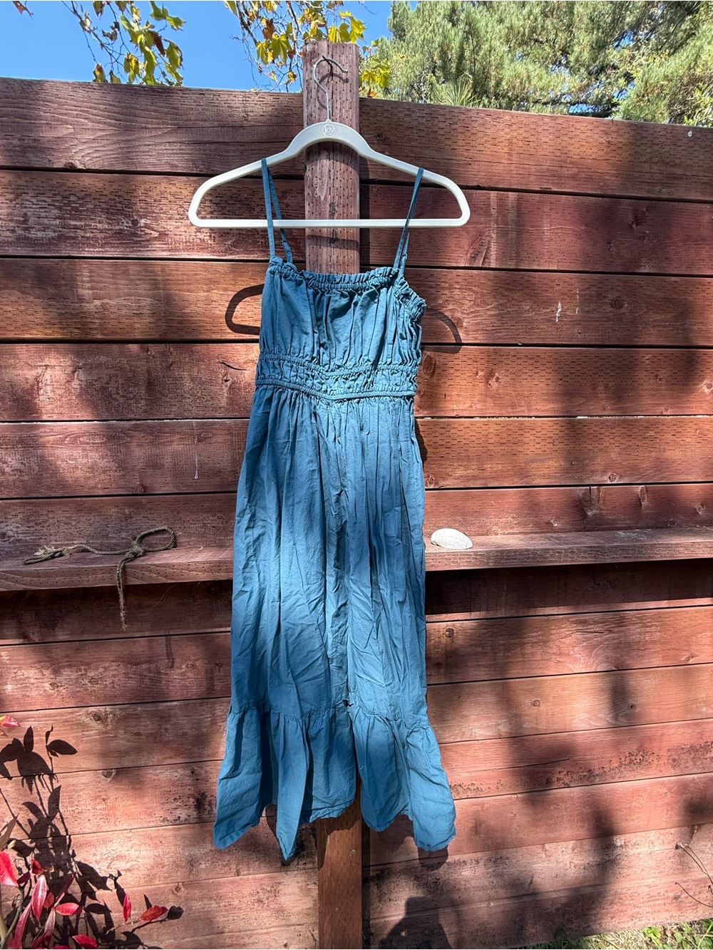 Teal Spaghetti-Strap Midi Dress with Smocked Waist